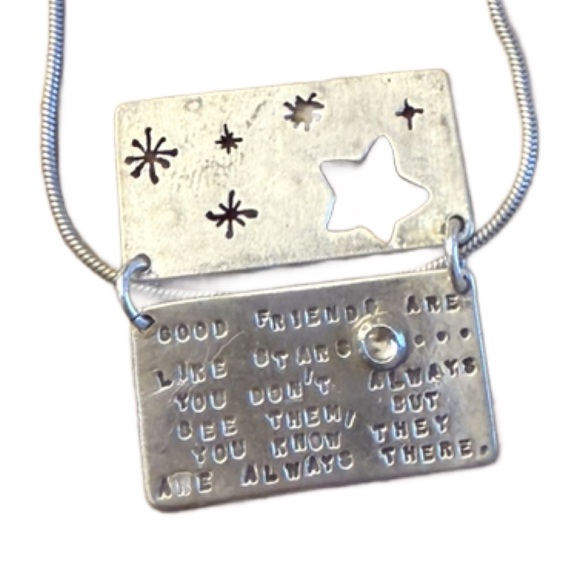 Sterling Silver Friends Starry Night Necklace with Quote - Picture 8 of 8
